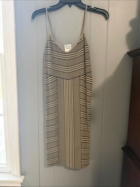 BCBGMaxAzria Beige & Black Striped Spaghetti Strap  Mini Dress s/m/l